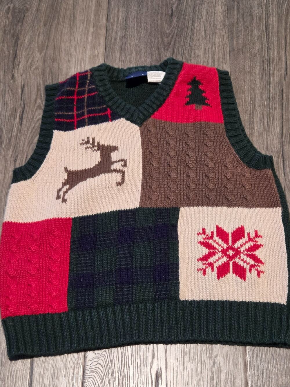 Vintage Y2K Great Guy Boys Knit Sweater Vest Reindeer Snowflake Tree Size 6